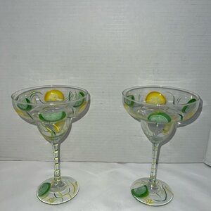 🔥🔥🔥Hand painted margarita glasses, lemons 🍋 & limes 🍋‍🟩